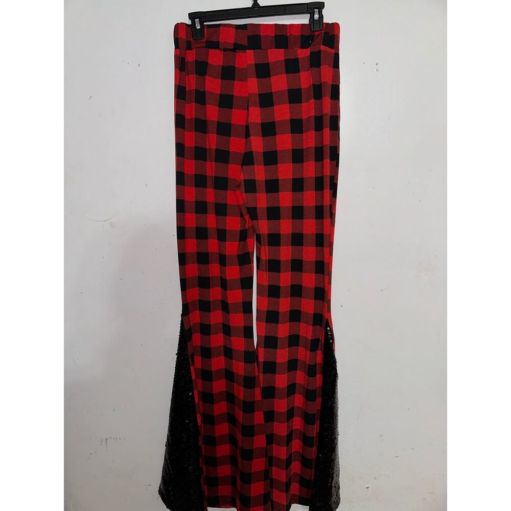 NWT Grace and Emma Buffalo Check Bell Bottoms Flashy Christmas Cozy Winter L - Picture 2 of 4